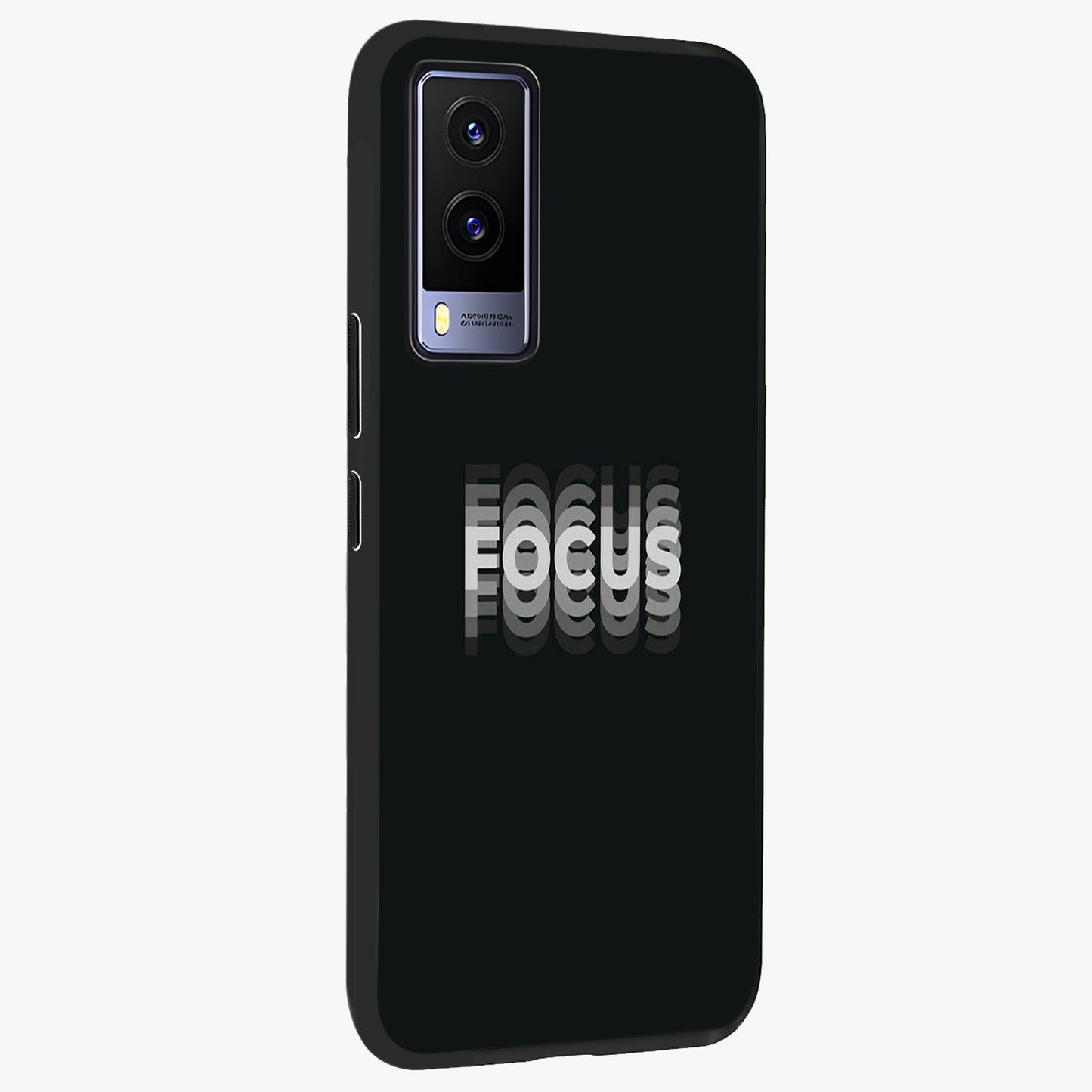 Focus Mode On Glass Case upright view showcasing strong typography statement with sleek motivational theme.