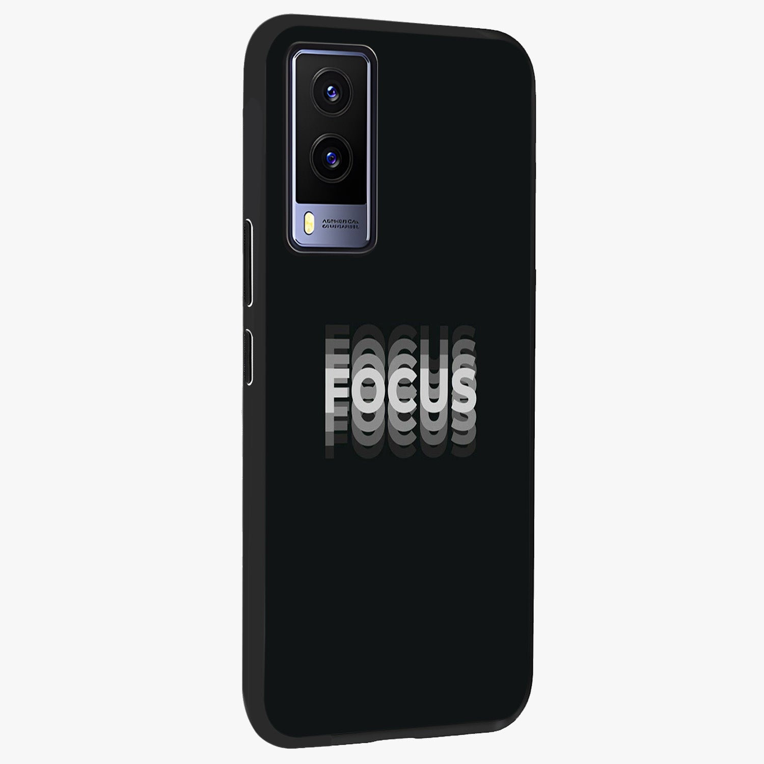 Focus Mode On Glass Case upright view showcasing strong typography statement with sleek motivational theme.