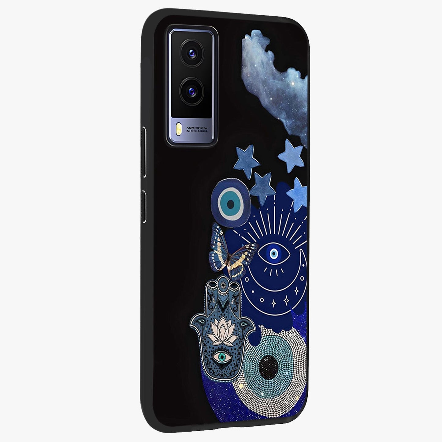 Galactic Charm Cluster Glass Case upright view showcasing glowing cosmic charm artwork with magical celestial style.