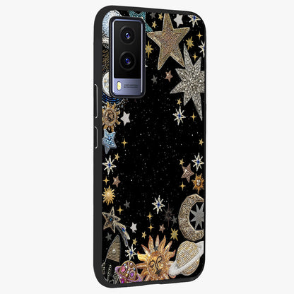 Galactic Jewel Stars Glass Case upright view showcasing glittering star jewel artwork with vibrant galaxy theme.
