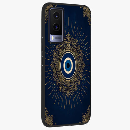 Golden Celestial Charm Glass Case upright view showcasing radiant celestial artwork with elegant golden theme.