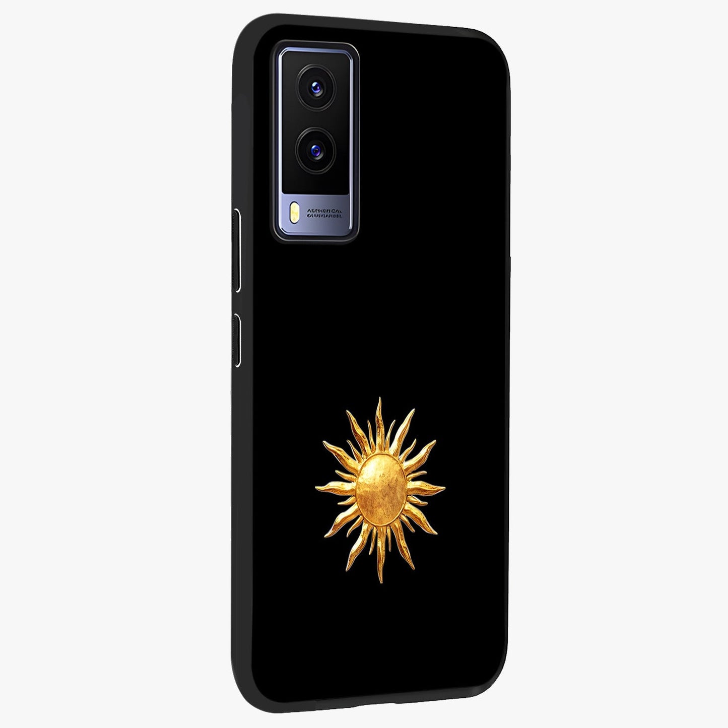 Golden Sun Minimalism Glass Case upright view showcasing haunting graveyard artwork with dramatic dark theme.