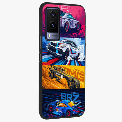 JDM Sports Car Glass Case upright view showcasing dynamic sports car artwork with bold racing theme.