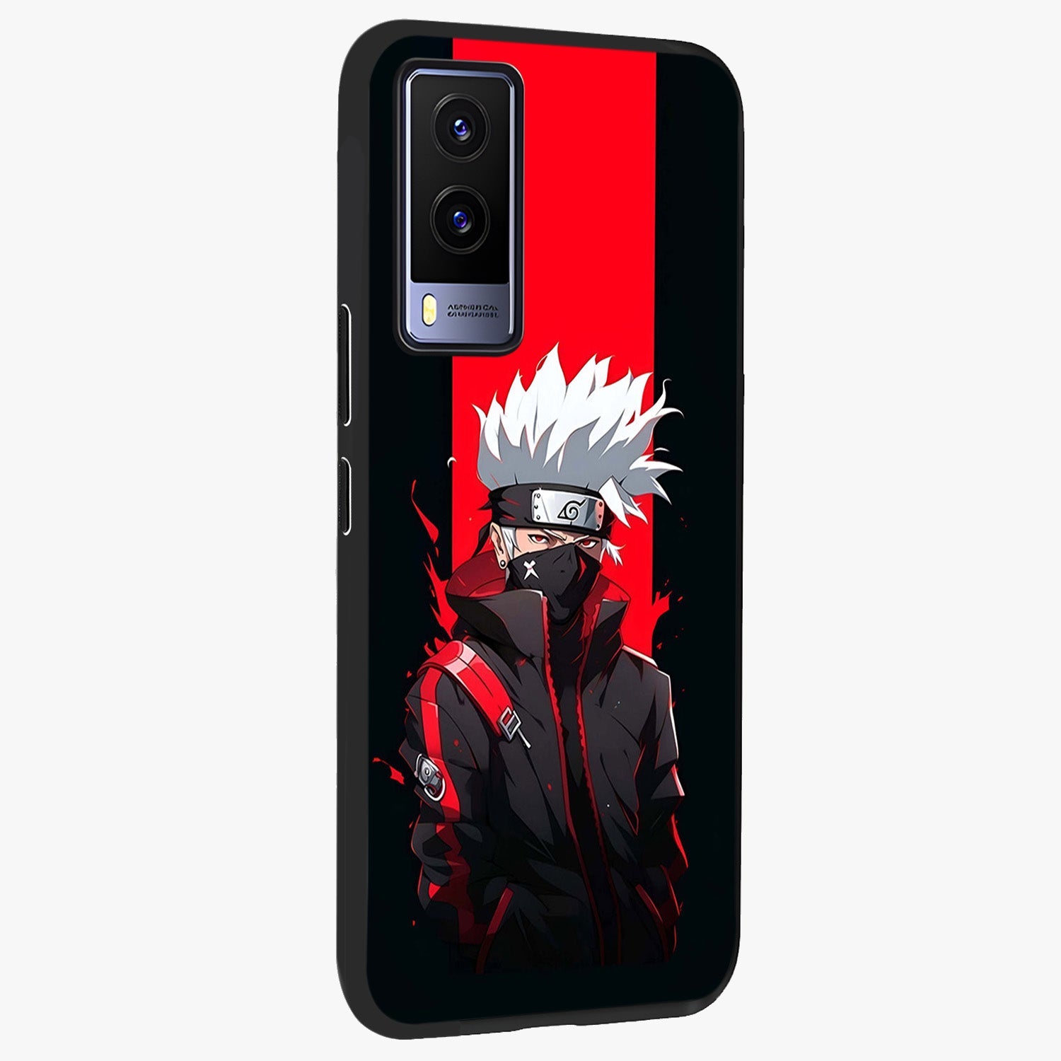 Kakashi Scarlet Shadow Glass Case upright view showcasing intense anime ninja artwork with dark action theme.