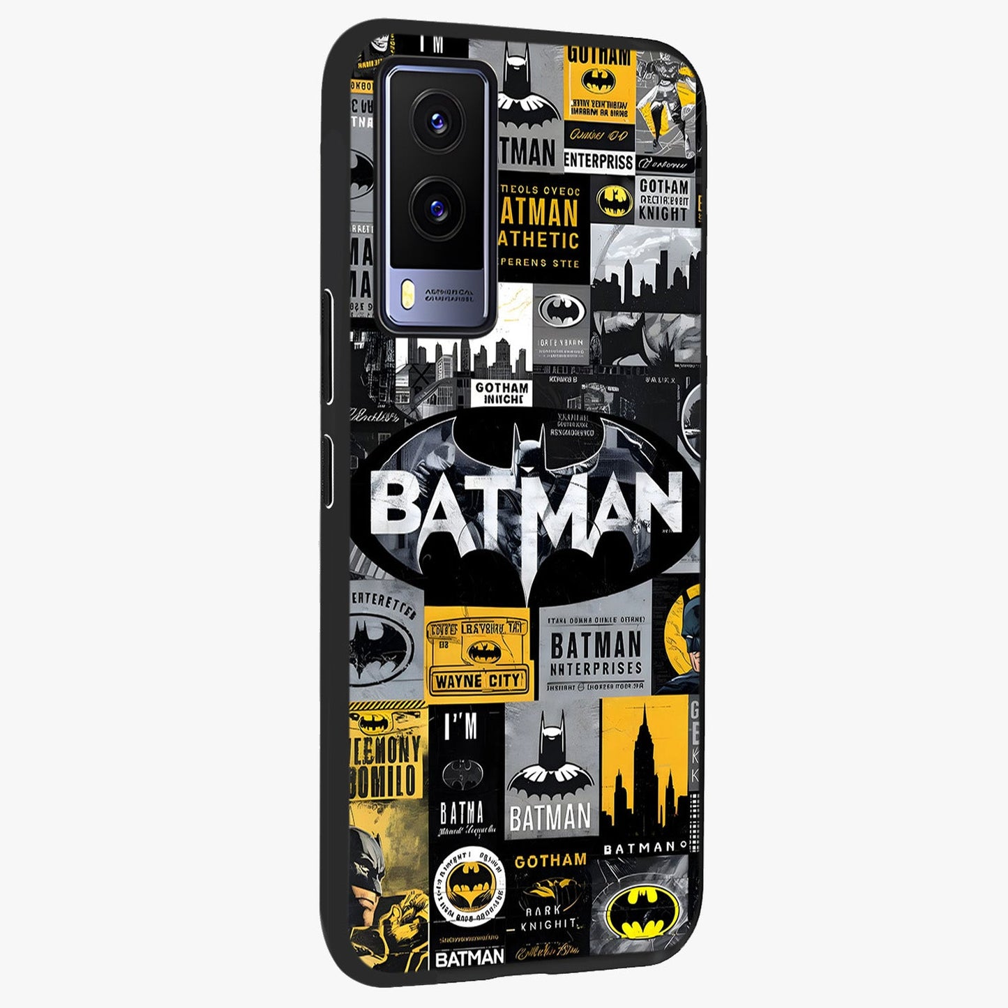 Knight Gotham Rise Glass Case upright view showcasing bold vigilante themed artwork with gothic city vibe.