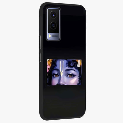 Krishna Divine Embrace Glass Case upright view showcasing sacred Krishna artwork with peaceful devotional theme.