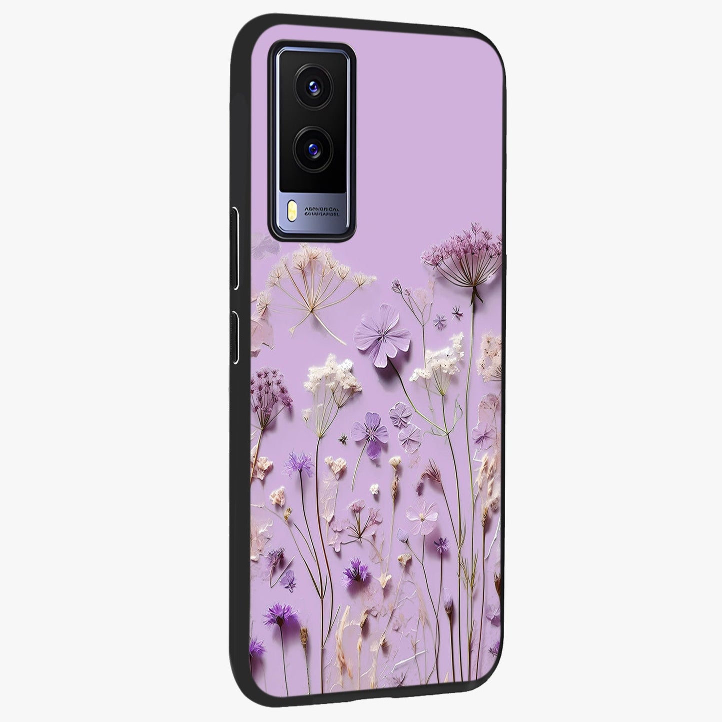 Lavender Blossom Dream Glass Case upright view showcasing delicate lavender blossom artwork with peaceful floral theme.