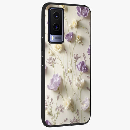 Lilac Breeze Harmony Glass Case upright view showcasing delicate lilac artwork with peaceful floral theme.