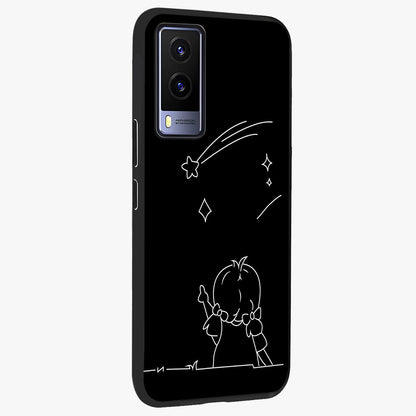 Line Art Girl With Shooting Stars Glass Case upright view showcasing delicate shooting stars artwork with minimal artistic theme.