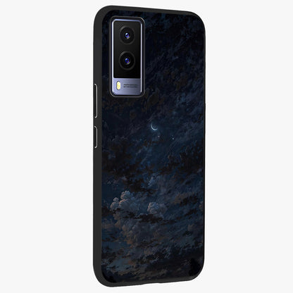 Lunar Veil Silence Glass Case upright view showcasing calm moon themed artwork with serene night atmosphere.