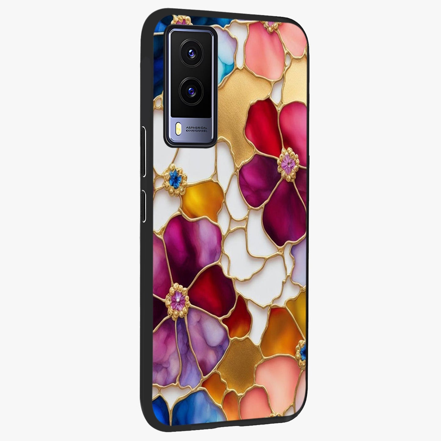 Marble Flower Pattern Glass Case upright view showcasing decorative marble flower artwork with refined style.