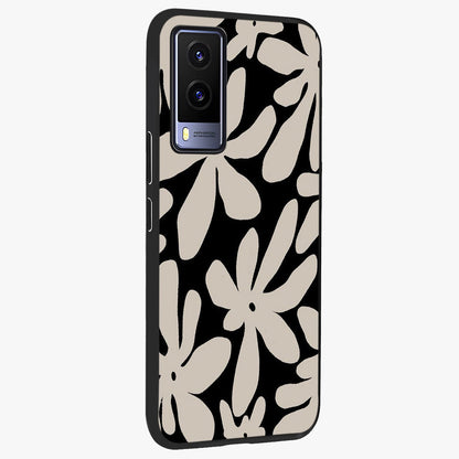 Monochrome Petal Dance Glass Case upright view showcasing artistic floral pattern with stylish monochrome theme.