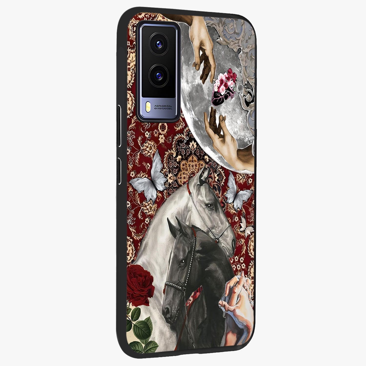 Moonlit Royal Stallion Glass Case upright view showcasing dramatic horse artwork with glowing moon themed design.