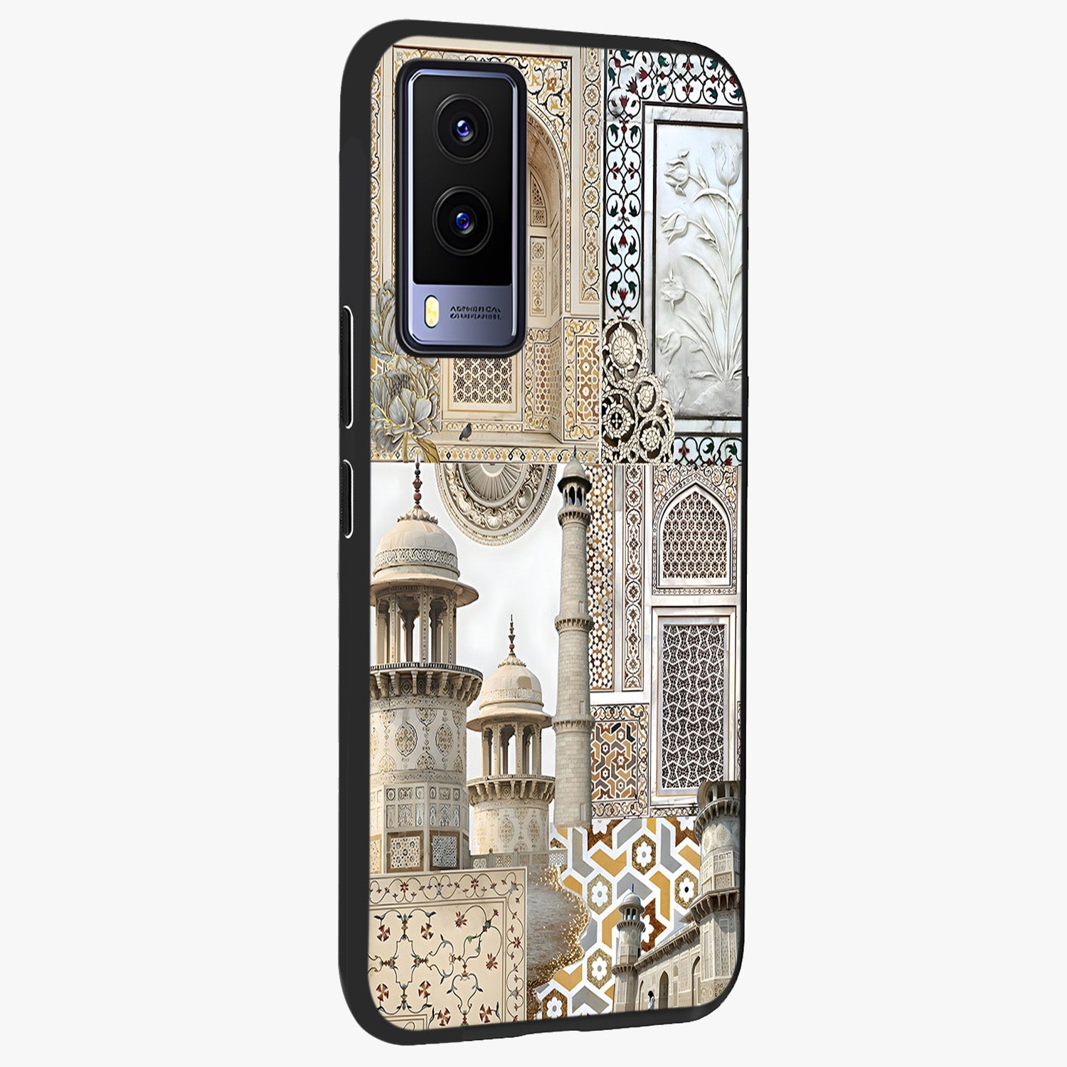 Mughal Marble Legacy Glass Case upright view showcasing ornate Mughal design with luxurious traditional theme.
