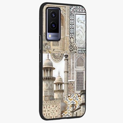 Mughal Marble Legacy Glass Case upright view showcasing ornate Mughal design with luxurious traditional theme.