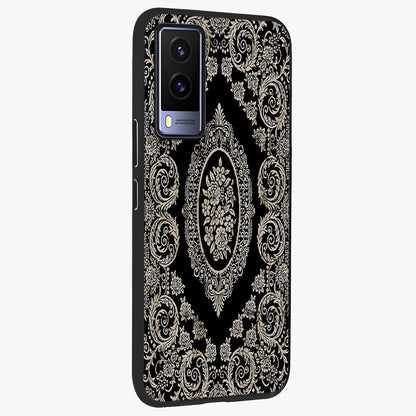 Noir Bloom Elegance Glass Case upright view showcasing graceful floral artwork with luxurious dark theme.