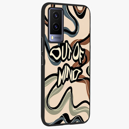 Out Of Mind Glass Case upright view showcasing striking typography artwork with edgy conceptual theme.