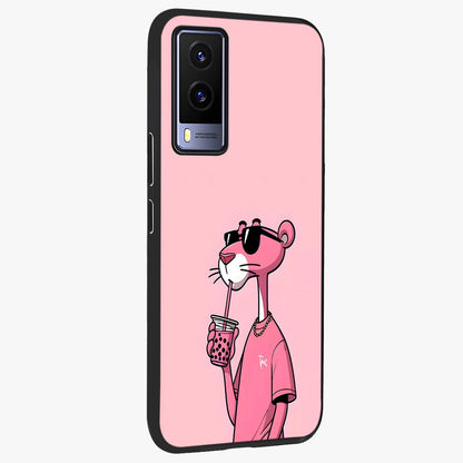 Pink Panther Glass Case upright view showcasing fun animated artwork with stylish retro cartoon theme.