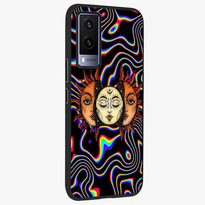 Psychedelic Sun Glass Case upright view showcasing trippy sun artwork with bold psychedelic theme.