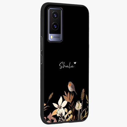 Quiet Garden Tune Custom Name Glass Case upright view showcasing serene botanical artwork with personalized aesthetic.