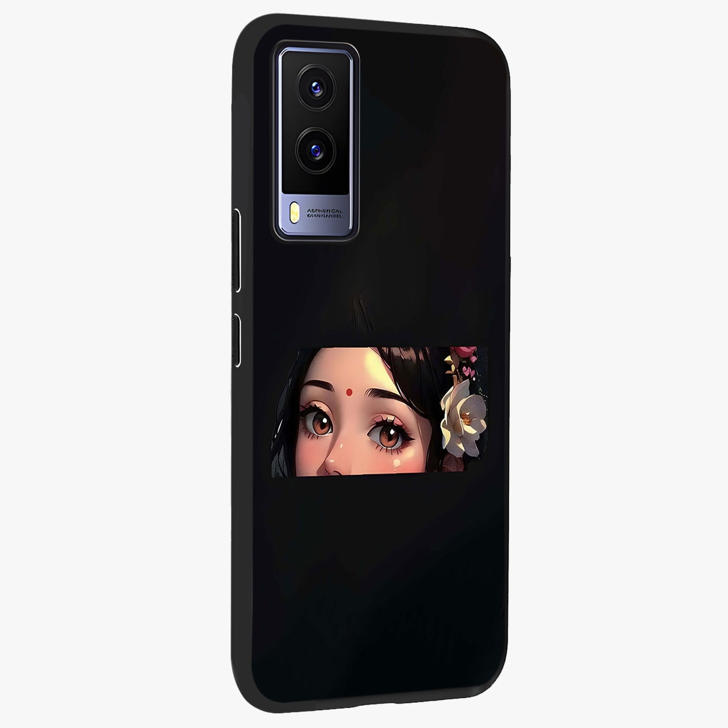 Radha Divine Embrace Glass Case upright view showcasing sacred Radha themed artwork with peaceful devotional style.