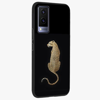 Regal Leopard Glass Case upright view showcasing striking leopard artwork with fierce wildlife theme.