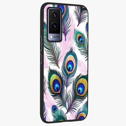 Royal Peacock Feathers Glass Case upright view showcasing elegant peacock feather artwork with decorative royal theme.