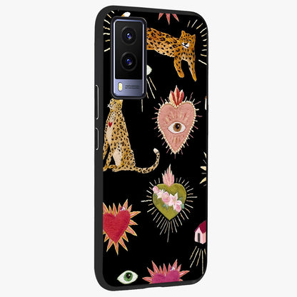 Sacred Jungle Heart Glass Case upright view showcasing vibrant jungle artwork with symbolic heart theme.