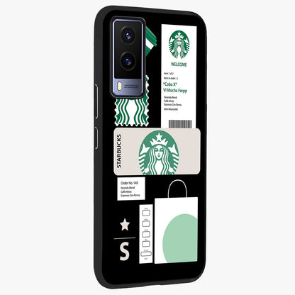 Starbucks Mocha Glass Case upright view showcasing trendy coffee inspired artwork with modern lifestyle theme.