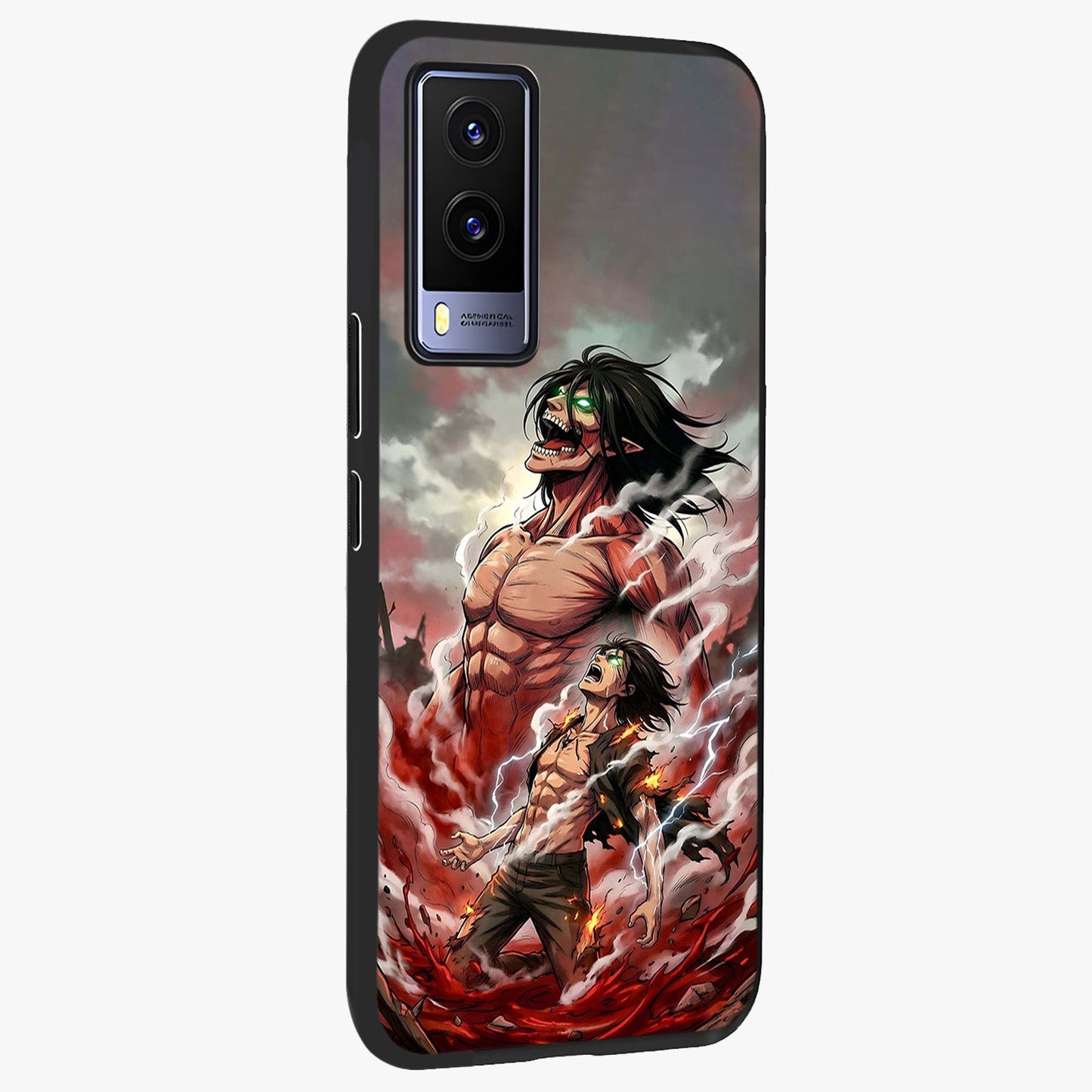 Titan Awakening Fury Glass Case upright view showcasing intense titan artwork with epic fantasy theme.