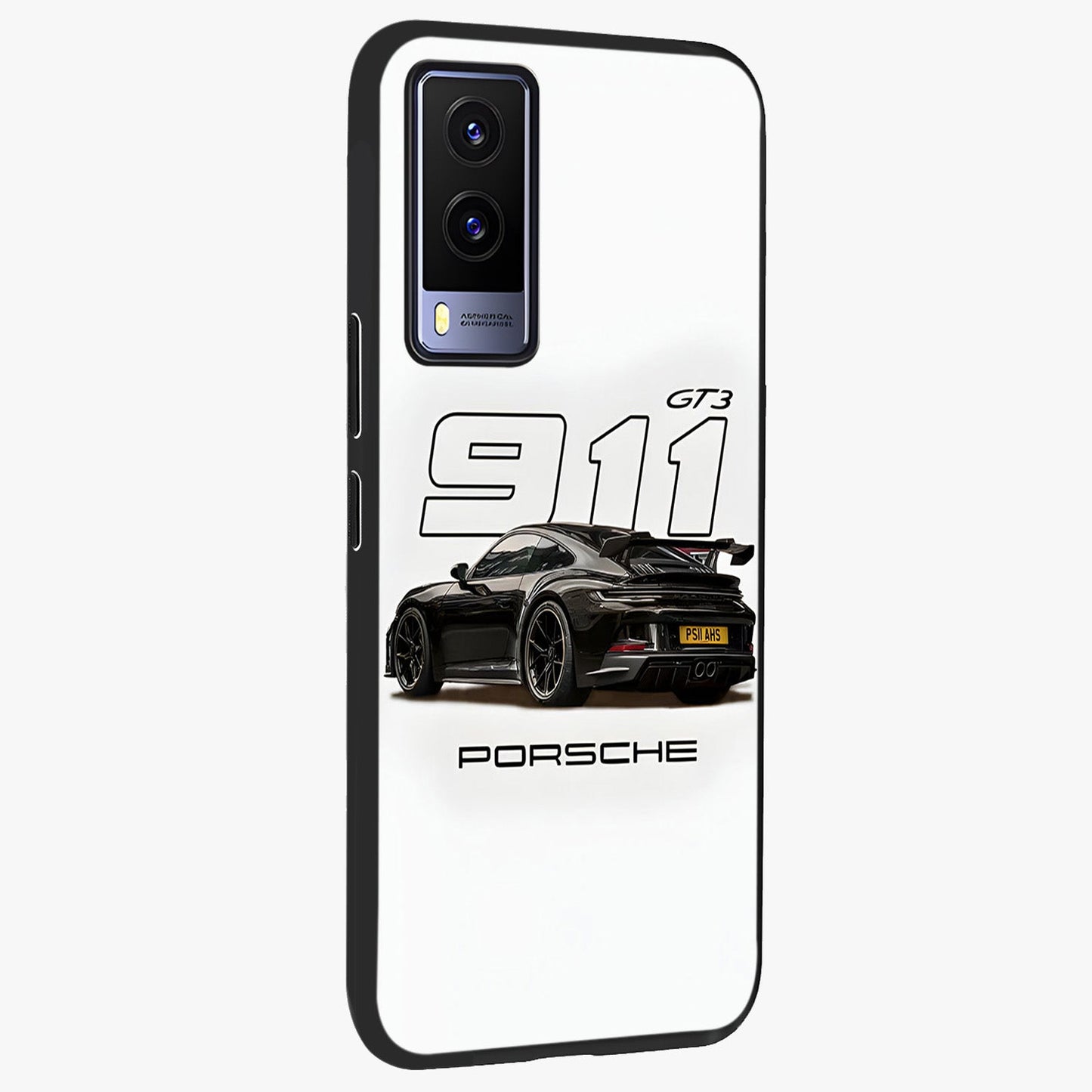 Turbo Legacy Icon Glass Case upright view showcasing bold racing inspired artwork with classic car theme.