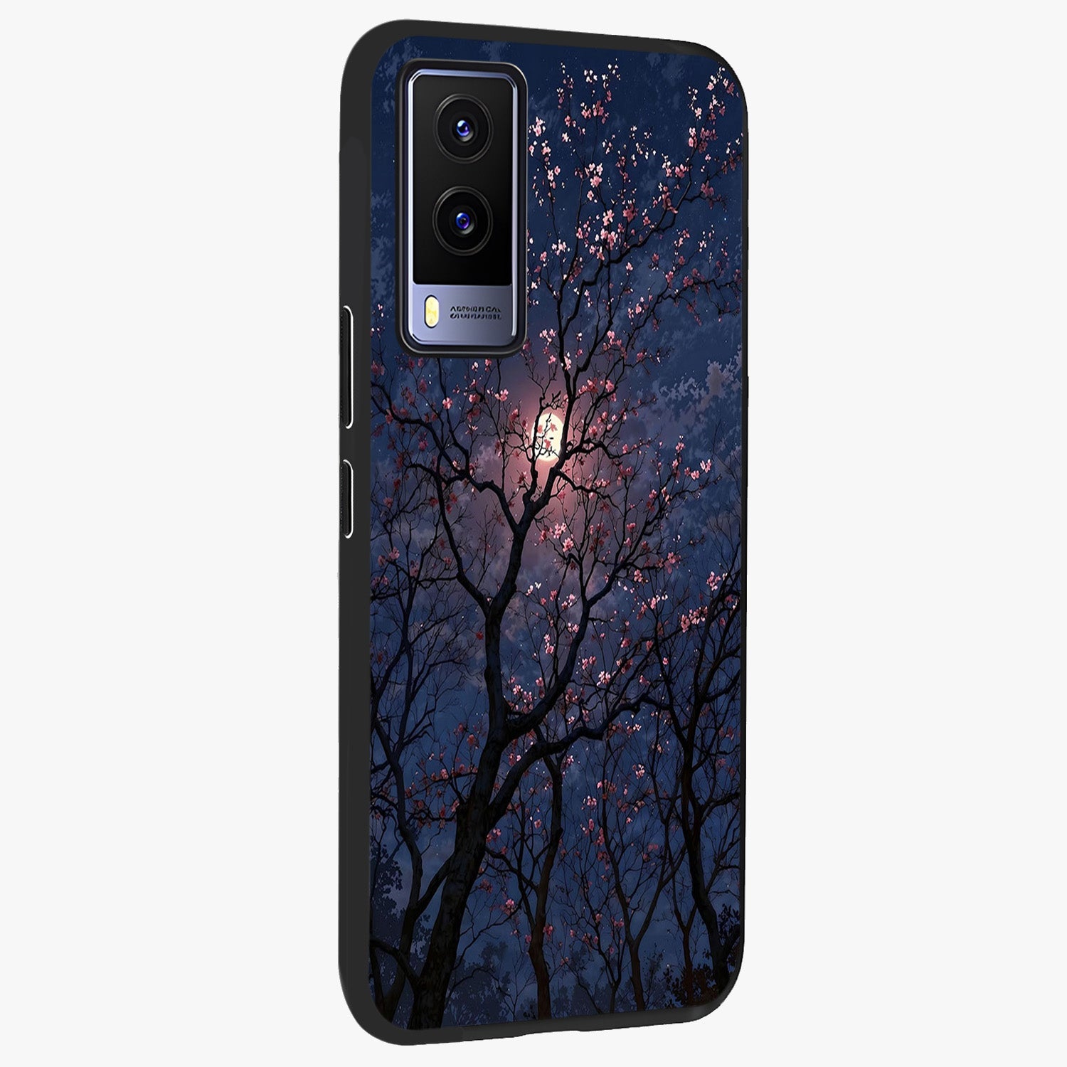 Twilight Sakura Serenade Glass Case upright view showcasing beautiful cherry blossom artwork with serene evening theme.