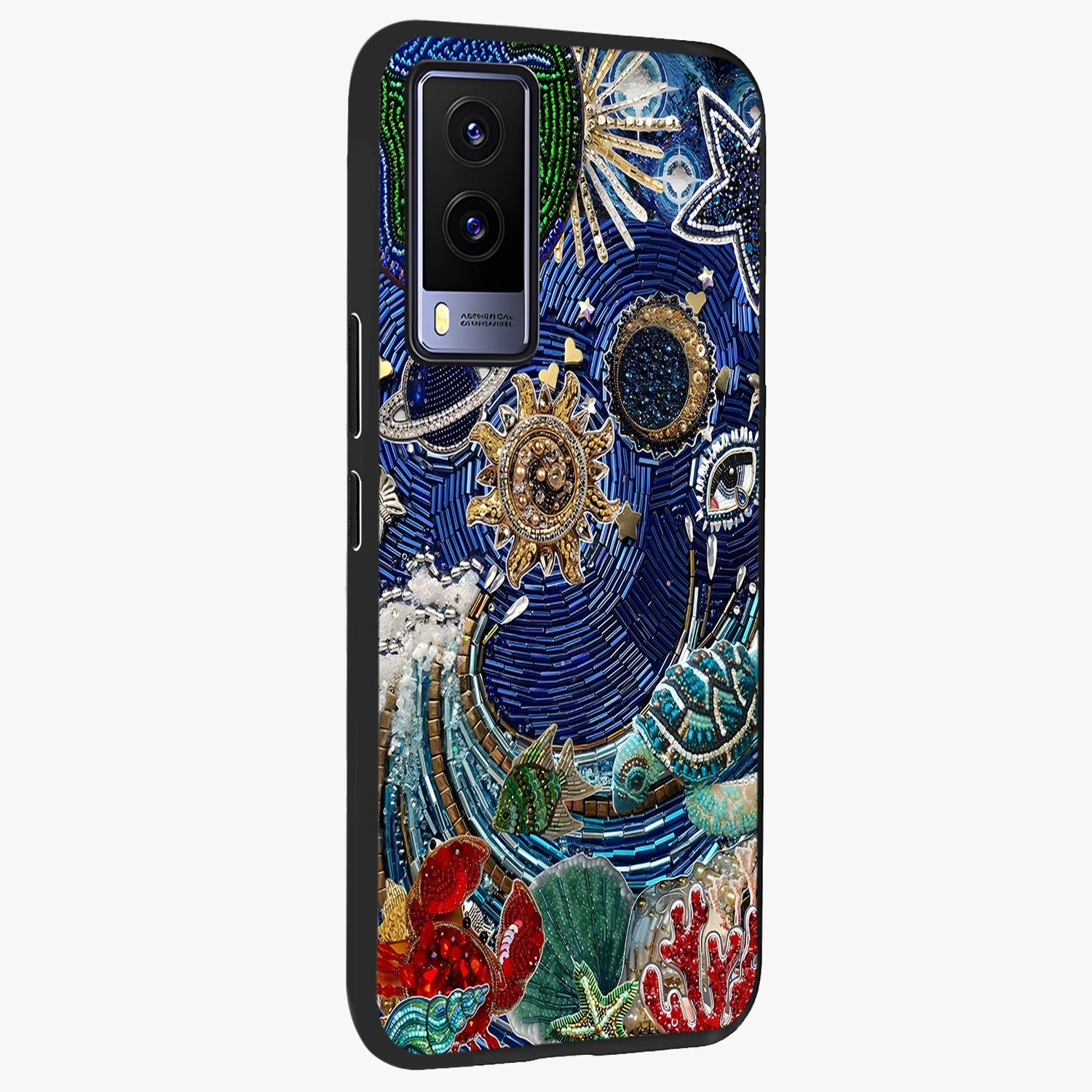 Universe Underwater Spark Glass Case upright view showcasing magical underwater galaxy artwork with vibrant cosmic theme.