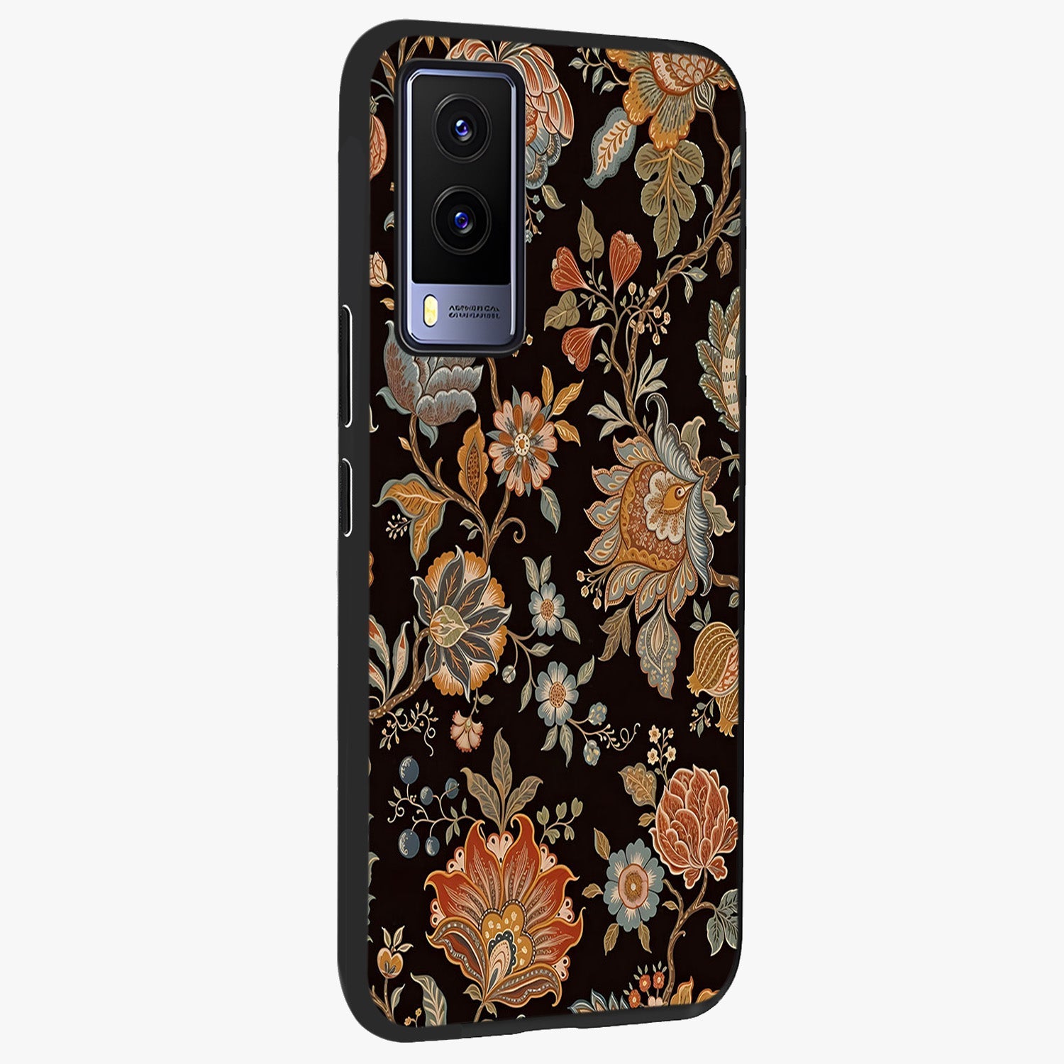 Vintage Floral Dream Glass Case upright view showcasing delicate floral artwork with timeless vintage theme.