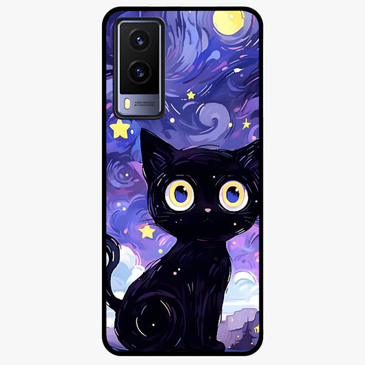 Abstract Cat Art Glass Case showing flat back view with artistic cat illustration and glossy glass finish.