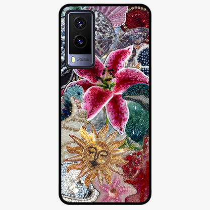 Beaded Garden Fantasy Glass Case showing flat back view with dreamy garden bead artwork and glossy glass finish.