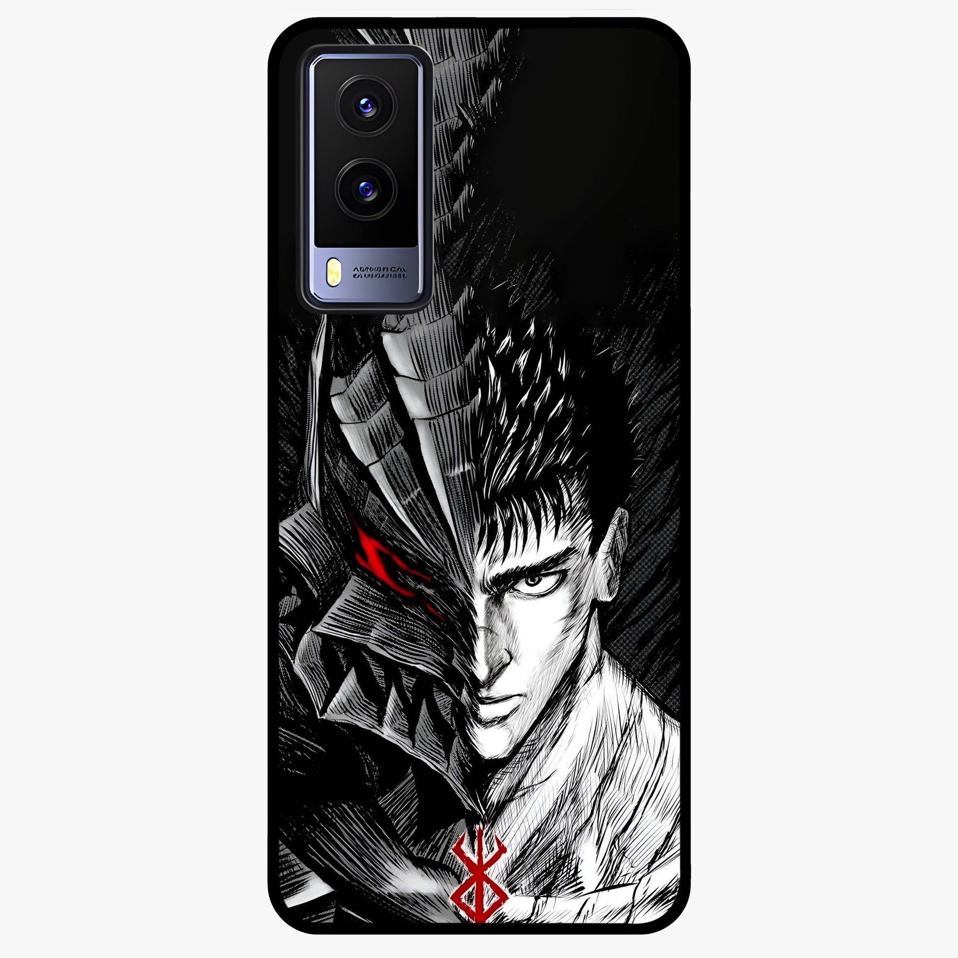 Berserker Blood Oath Glass Case showing flat back view with fierce warrior inspired artwork and glossy glass finish.