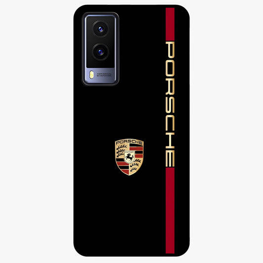Black Minimal Porsche Glass Case showing flat back view with sleek minimal sports car artwork and glossy glass finish.