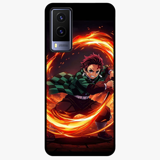 Blazing Sword Resolve Glass Case showing flat back view with fiery sword artwork and glossy glass finish.