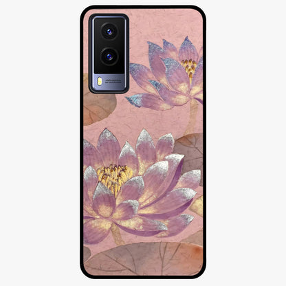 Blossom Mist Lotus Glass Case showing flat back view with serene lotus blossom artwork and glossy glass finish.