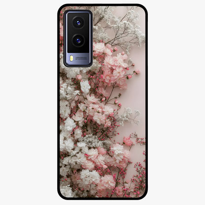 Blush Blossom Cloud Glass Case showing flat back view with dreamy blush cloud blossom artwork and glossy glass finish.