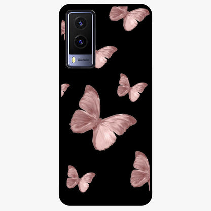 Butterfly Pattern Glass Case showing flat back view with elegant butterfly pattern artwork and glossy glass finish.