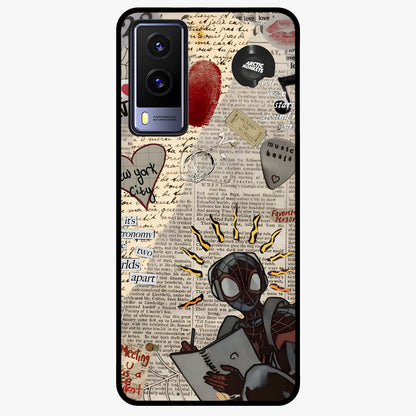 City Dream Sketch Glass Case showing flat back view with artistic city skyline sketch artwork and glossy glass finish.