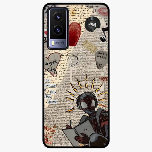 City Dream Sketch Glass Case showing flat back view with artistic city skyline sketch artwork and glossy glass finish.