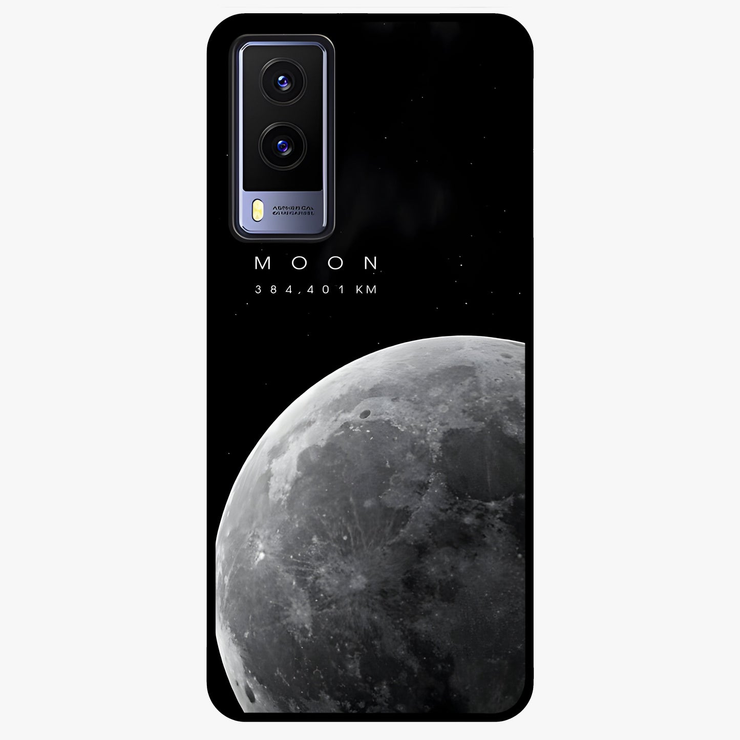 Cosmic Moon Glow Glass Case showing flat back view with glowing moon artwork and glossy glass finish.
