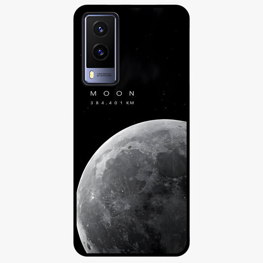Cosmic Moon Glow Glass Case showing flat back view with glowing moon artwork and glossy glass finish.