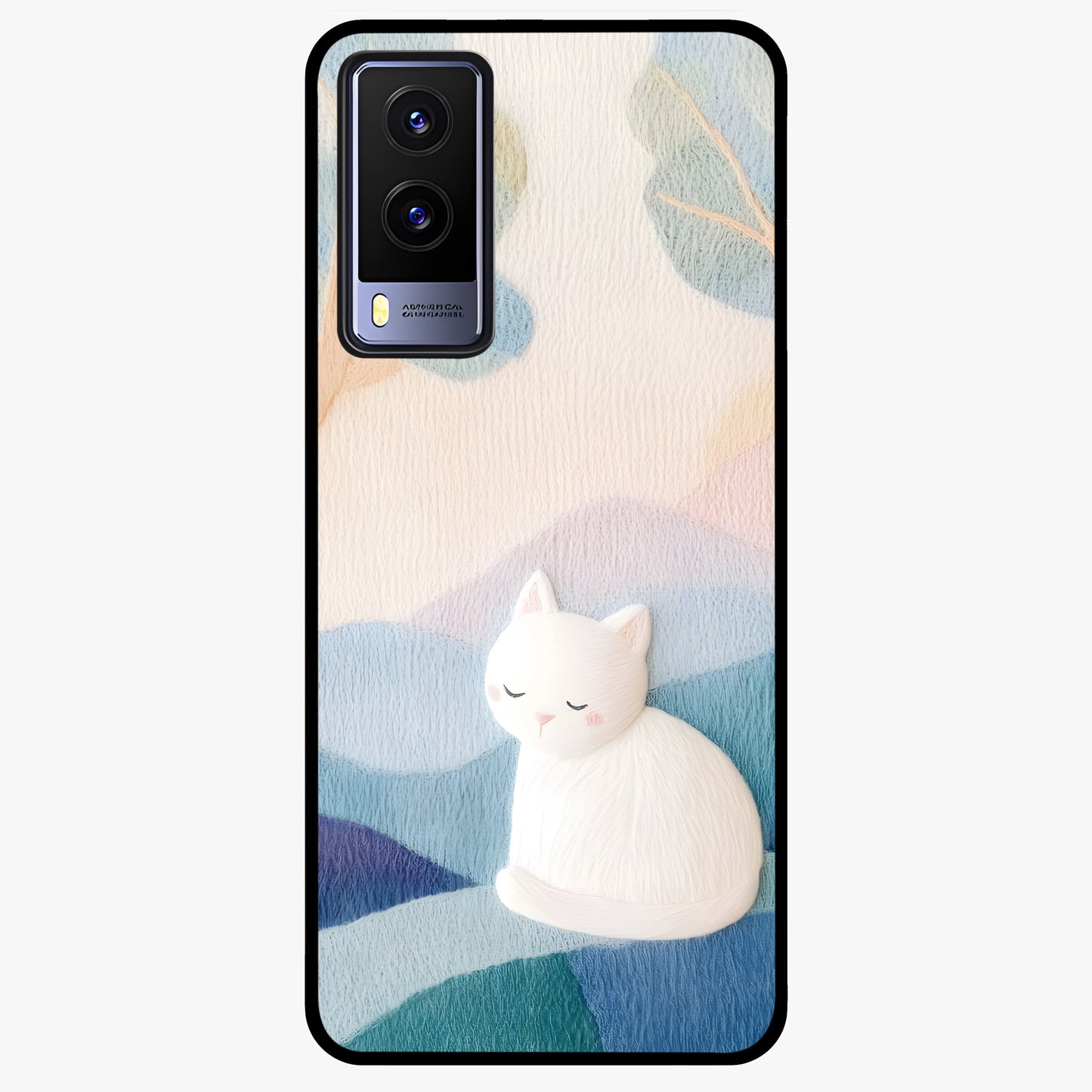 Cotton Dream Cat Glass Case showing flat back view with soft dreamy cat artwork and glossy glass finish.