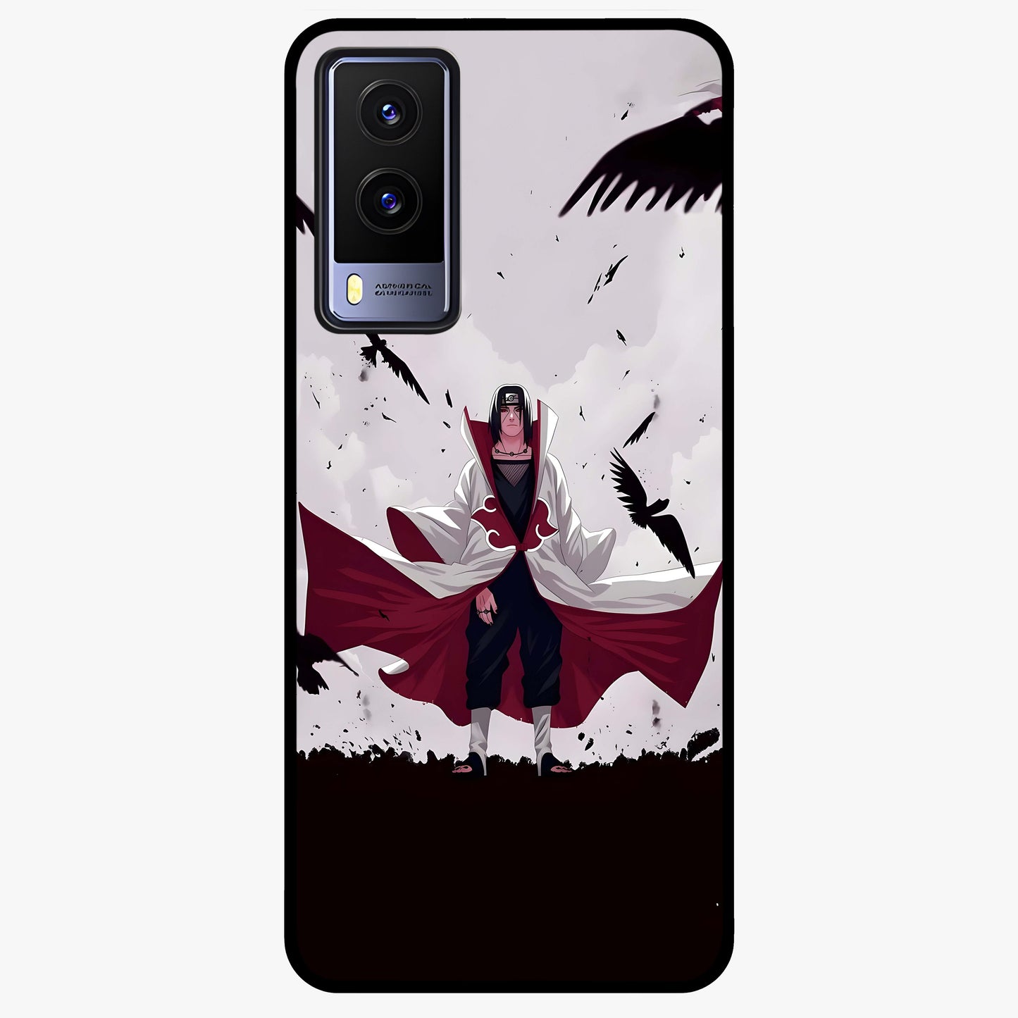 Crimson Crow Ascension Glass Case showing flat back view with mystical crow artwork and glossy glass finish.