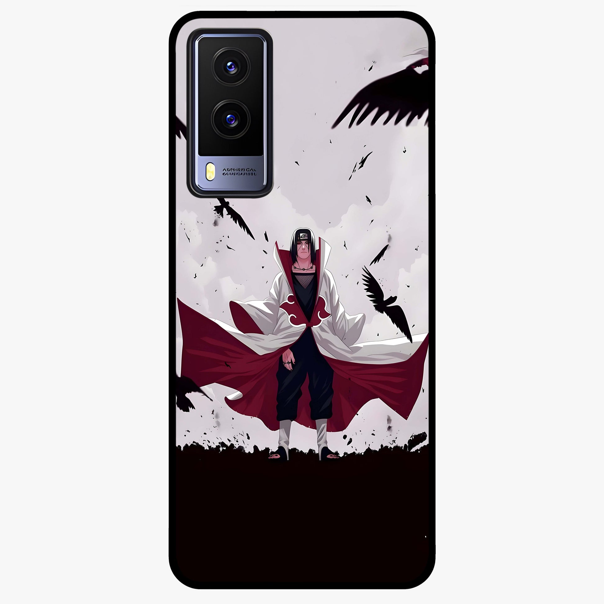 Crimson Crow Ascension Glass Case showing flat back view with mystical crow artwork and glossy glass finish.