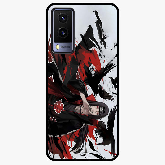 Crimson Crow Illusion Glass Case showing flat back view with artistic crow illusion artwork and glossy glass finish.